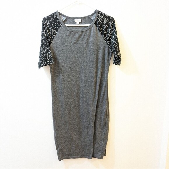 LuLaRoe Julia T Shirt Dress Gray Heathered Stars Scoop Neck Stretch Womens Small - Picture 1 of 6